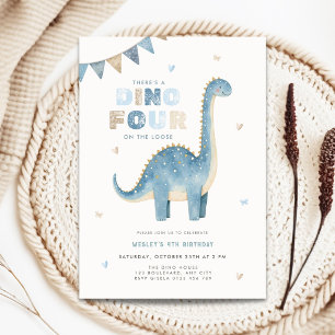 Invitación de cumpleaños número 4 de Dino Four par