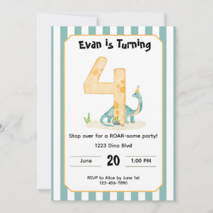 Invitación de cumpleaños número 4 de dinosaurio ed