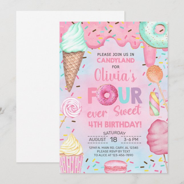 Invitación de cumpleaños número 4 de Four Ever Swe (Anverso / Reverso)