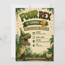 Invitación de cumpleaños número 4 de Four Rex Dino