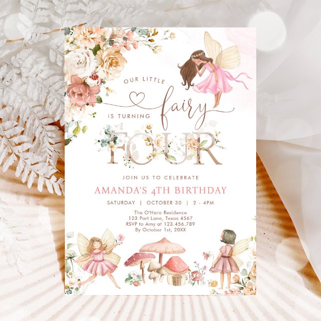 Invitación de cumpleaños número 4 de hada de flor  (Subido por el creador)