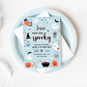 Invitación de cumpleaños número 4 de Halloween azu