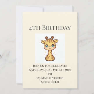 Invitación de cumpleaños número 4 de jirafa bebé l