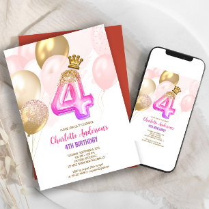 Invitación de cumpleaños número 4 de niña con glob