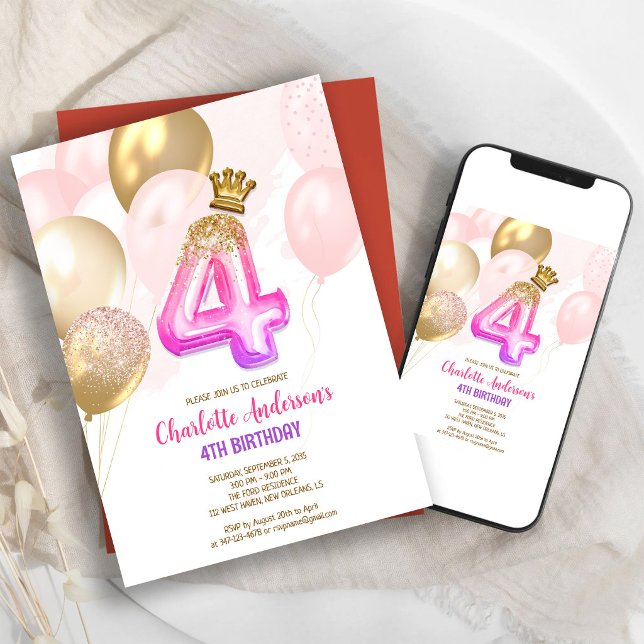 Invitación de cumpleaños número 4 de niña con glob (Subido por el creador)