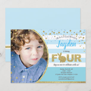 Invitación de cumpleaños número 4 de niño conejo e