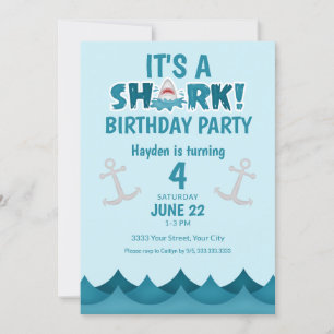 Invitación de cumpleaños número 4 de Ocean Shark