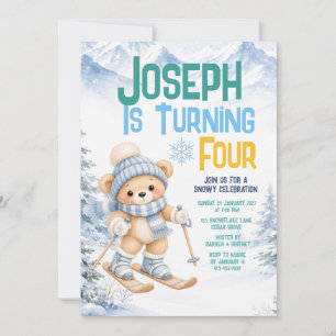 Invitación de cumpleaños número 4 de Osito de Esqu