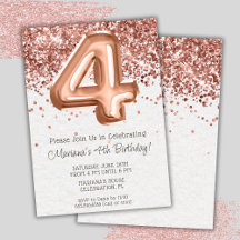 Invitación de cumpleaños número 4 de Rose Gold