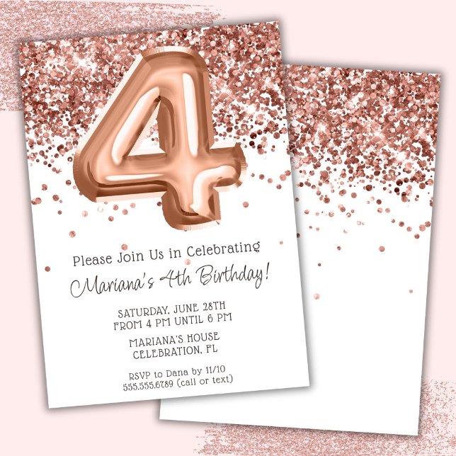 Invitación de cumpleaños número 4 de Rose Gold (Subido por el creador)