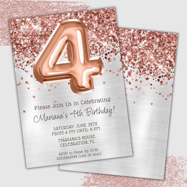 Invitación de cumpleaños número 4 de Rose Gold Sil (Subido por el creador)
