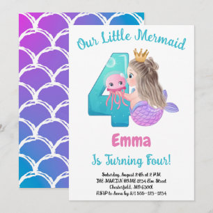 Invitación de cumpleaños número 4 de sirena