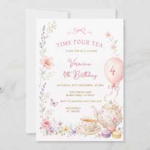 Invitación de cumpleaños número 4 de Time Four Tea