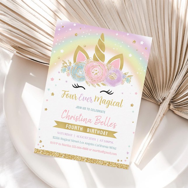 Invitación de cumpleaños número 4 de Unicornio Mág (Subido por el creador)