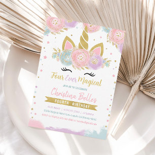 Invitación de cumpleaños número 4 del unicornio má