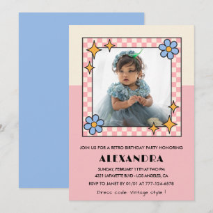 invitación de cumpleaños número 4 Flores rosadas r