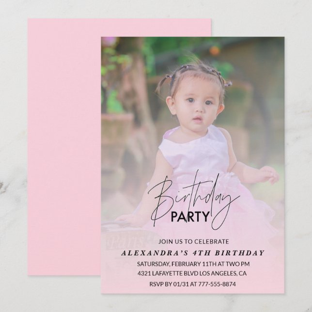 invitación de cumpleaños número 4 Foto de la fiest (Anverso / Reverso)