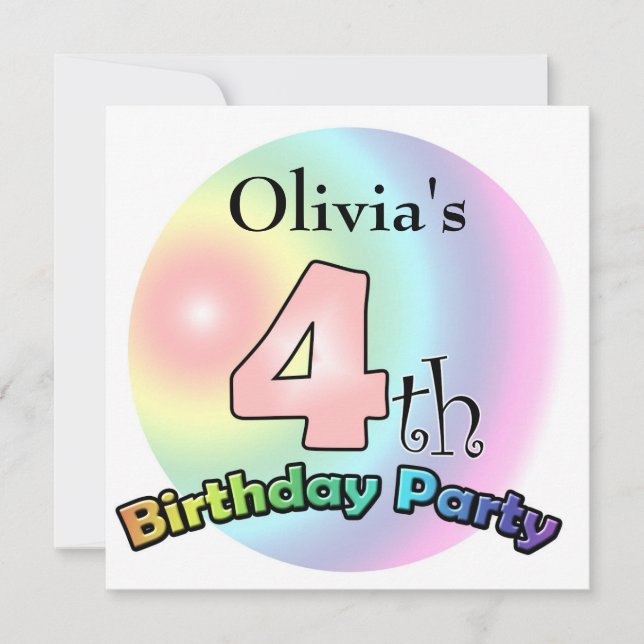 invitación de cumpleaños número 4 para niña (Anverso)