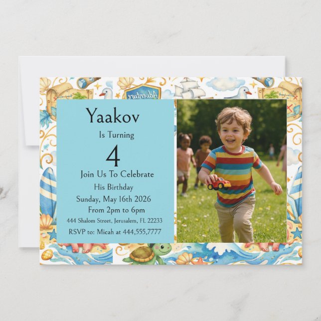 Invitación de cumpleaños número 4 para niño con fo (Anverso)
