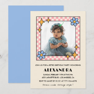 invitación de cumpleaños número 4 Retro Groovy Flo