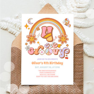 Invitación de cumpleaños número 4 retro groovy par