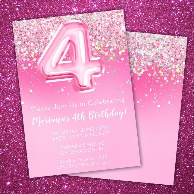 Invitación de cumpleaños número 4 rosa para niña c (Subido por el creador)