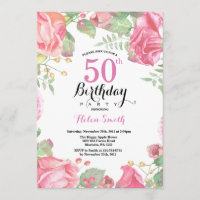 Invitación de cumpleaños número 50 a la floral bot