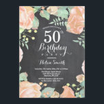 Invitación de cumpleaños número 50 a la Planta Bot<br><div class="desc">Invitación a los 50 Años de Peach Floral Botánica. Invitación de cumpleaños para mujeres a los pueblos rosados florales. Flor floral acuarela. Elegantes flores rosas y peones. Cumpleaños de adultos. Fondo del tablero.Blanco y negro. 13. 15. 16. 18. 20. 21. 30. 40. 50. 60. 70. 80. 90. 100. Cualquier edad....</div>