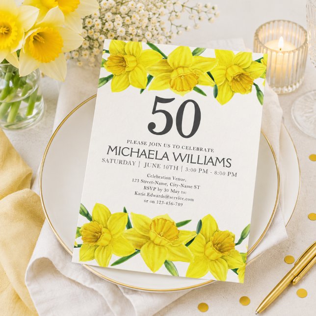Invitación de cumpleaños número 50 acuarela narcis (Add name & event details to customize.  Matching items available in the collection. )