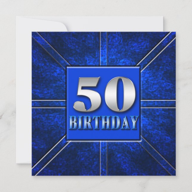 Invitación de cumpleaños número 50 - Azul/Plata (Anverso)