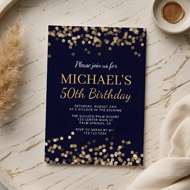 Invitación de cumpleaños número 50 Blue Gold para  (Subido por el creador)