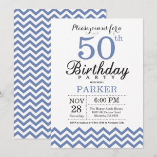 Invitación de cumpleaños número 50 Chevron Azul
