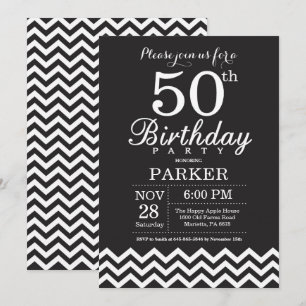 Invitación de cumpleaños número 50 Chevron blanco 