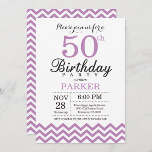 Invitación de cumpleaños número 50 Chevron morado