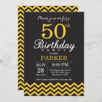 Invitación de cumpleaños número 50 Chevron negro y