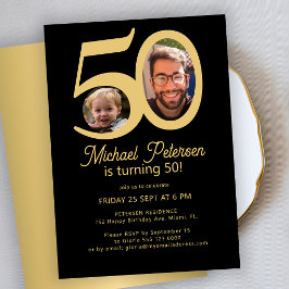 invitación de cumpleaños número 50 con 2 fotos en