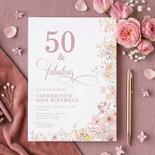 Invitación de cumpleaños número 50 con acuarela de