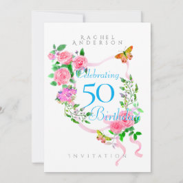 Invitación de cumpleaños número 50 con cinta de ro