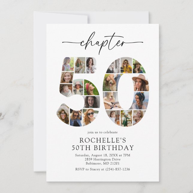 Invitación de cumpleaños número 50 con collage de  (Anverso)