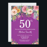 Invitación de cumpleaños número 50 con flores mora<br><div class="desc">Invitación de cumpleaños número 50 con flores moradas para mujeres. Flor de acuarela. Fondo de lila morada violeta. Flor rosa,  amarilla,  naranja,  morada. Cumpleaños adulto. Para una mayor personalización,  haga clic en el botón "Personalizar" y use nuestra herramienta de diseño para modificar esta plantilla.</div>