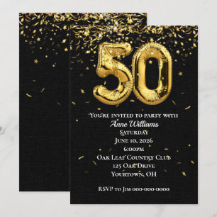Invitación de cumpleaños número 50 con globos de p