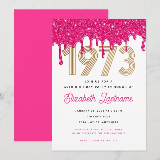 Invitación de cumpleaños número 50 con goteo de pu (Anverso / Reverso)