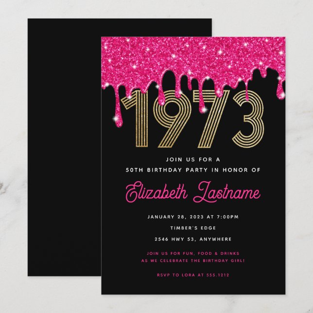 Invitación de cumpleaños número 50 con goteo de pu (Anverso / Reverso)