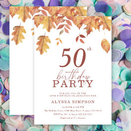 Invitación de cumpleaños número 50 con hojas de ot