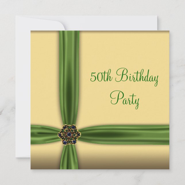 Invitación de cumpleaños número 50 con joya de oro (Anverso)