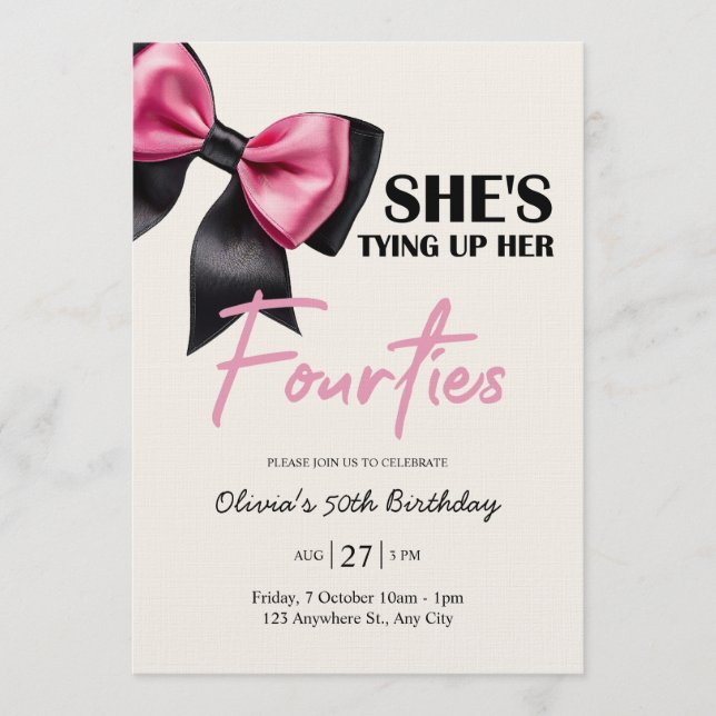 Invitación de cumpleaños número 50 con lazo negro  (Anverso)