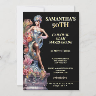 Invitación de cumpleaños número 50 con máscara de
