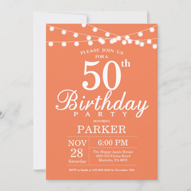 Invitación de cumpleaños número 50 Coral (Anverso)