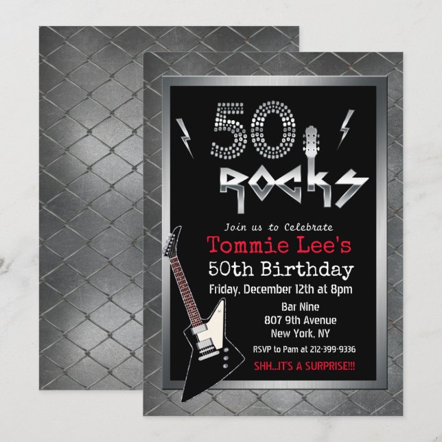 Invitación de cumpleaños número 50 de 50 Rocks Roc (Anverso / Reverso)