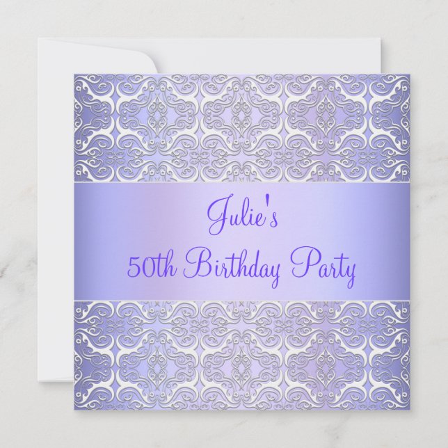 Invitación de cumpleaños número 50 de color púrpur (Anverso)